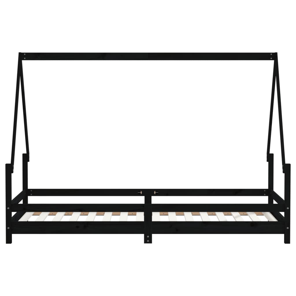 Solid Pine Kids Bed Frame - Black, 80x200 cm