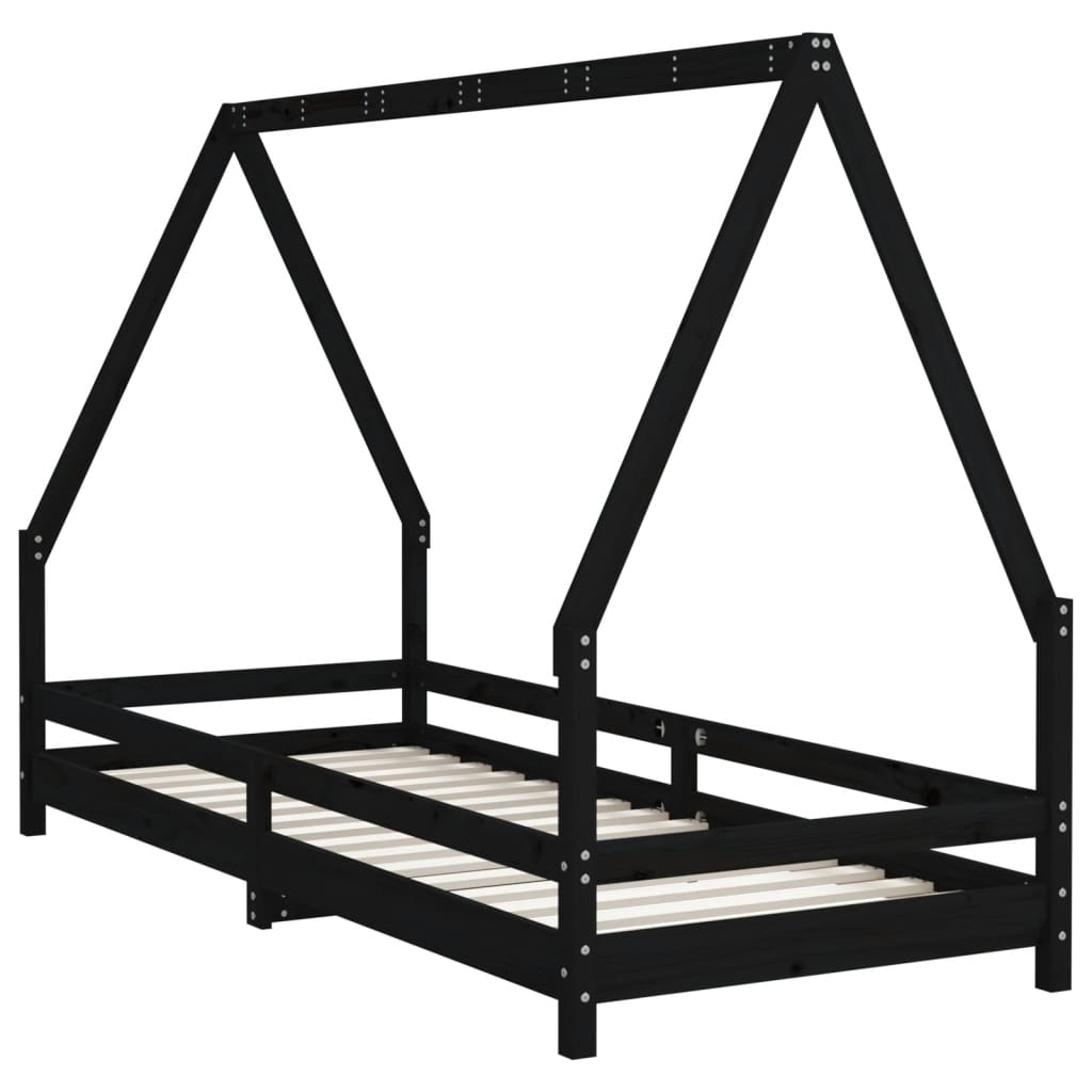 Solid Pine Kids Bed Frame - Black, 80x200 cm