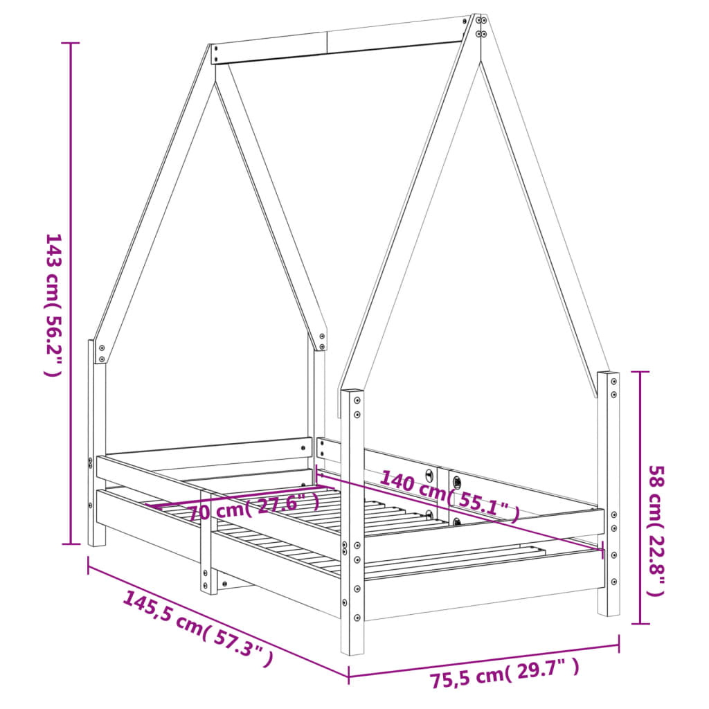 Solid Pine Kids Bed Frame 70x140 cm - Durable & Stylish