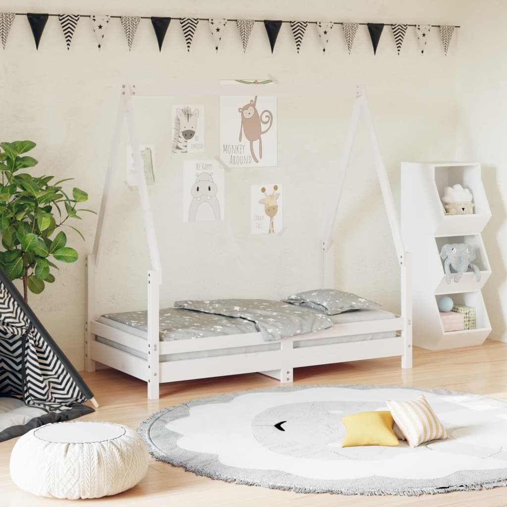White Solid Pine Kids Bed Frame, 70x140 cm - Durable & Stylish