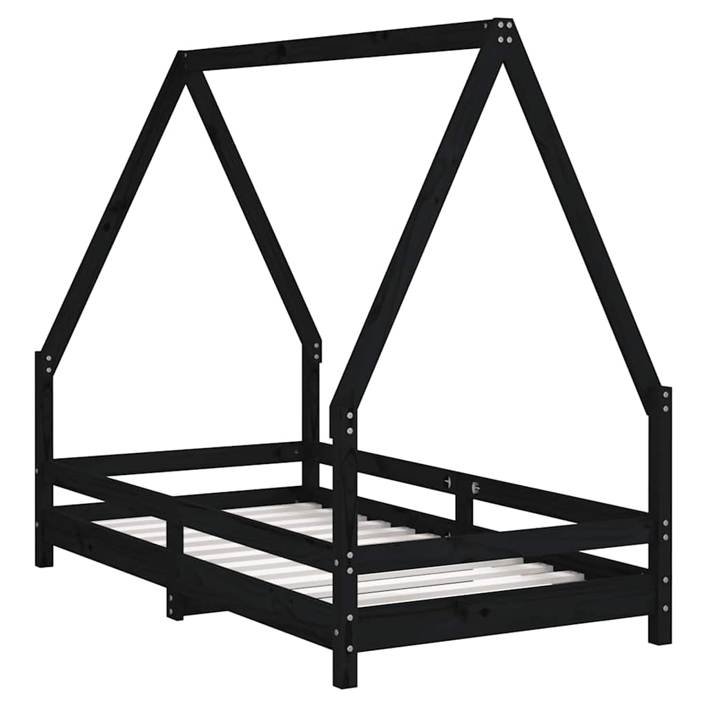 Solid Pine Kids Bed Frame - Black 80x160 cm Sturdy Design