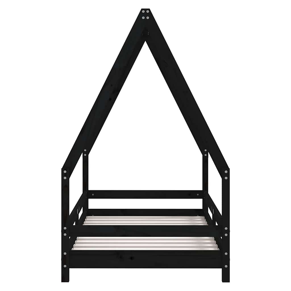 Solid Pine Kids Bed Frame - Black 80x160 cm Sturdy Design