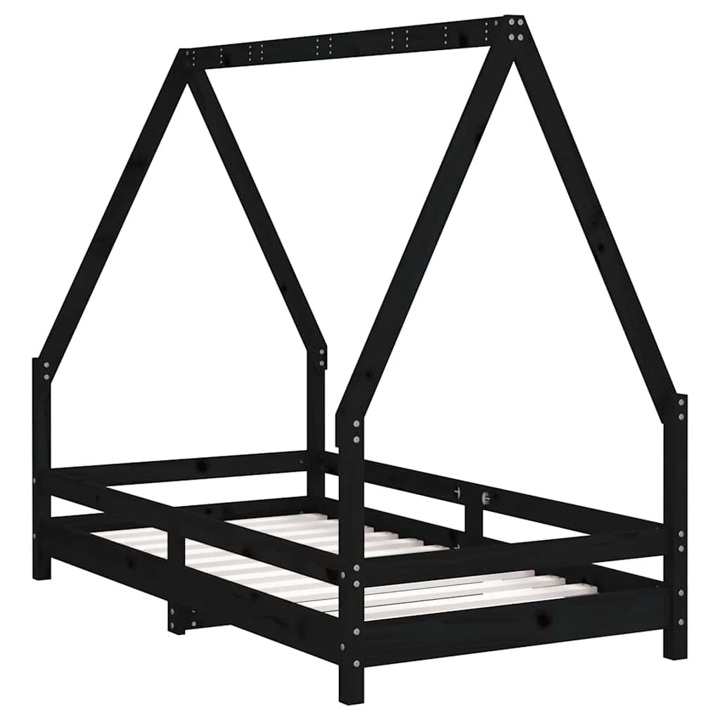 Solid Pine Kids Bed Frame - Black 80x160 cm Sturdy Design