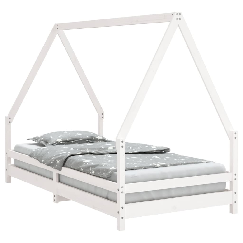 Solid Pine Kids Bed Frame - White 90x190 cm