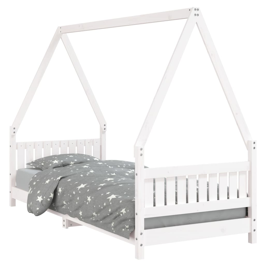 Solid Pine Kids Bed Frame, White, 80x200 cm