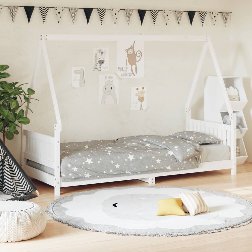 Solid Pine Kids Bed Frame, White, 80x200 cm
