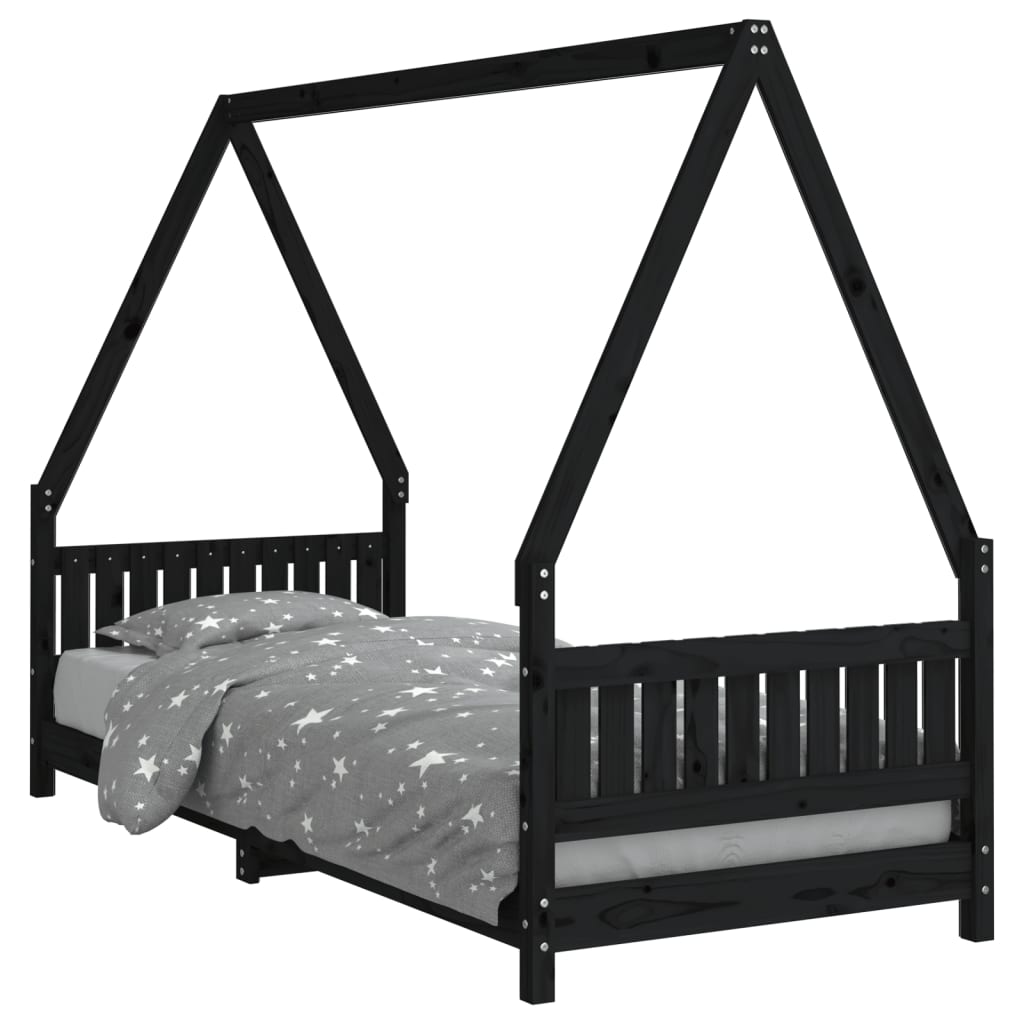 Solid Pine Kids Bed Frame - Black 80x200 cm
