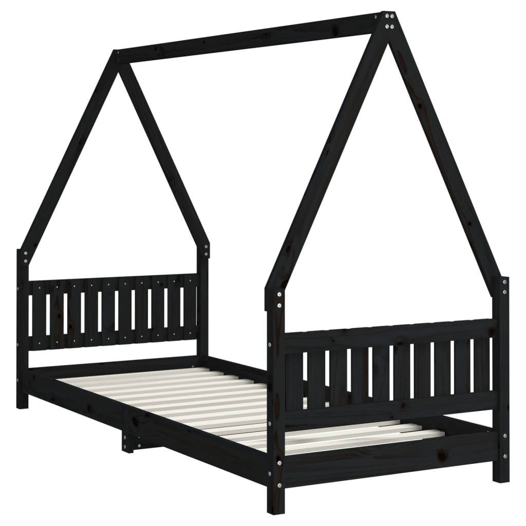 Solid Pine Kids Bed Frame - Black 80x200 cm