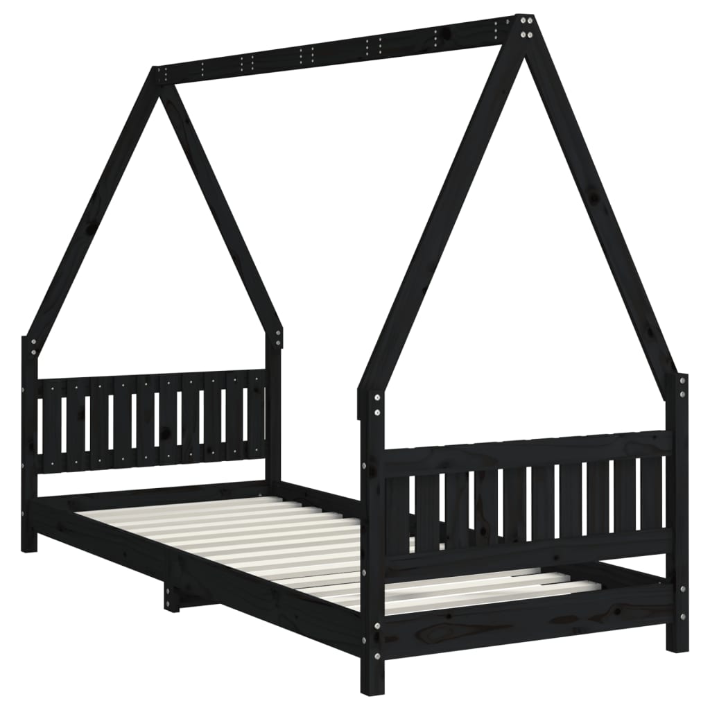 Solid Pine Kids Bed Frame - Black 80x200 cm