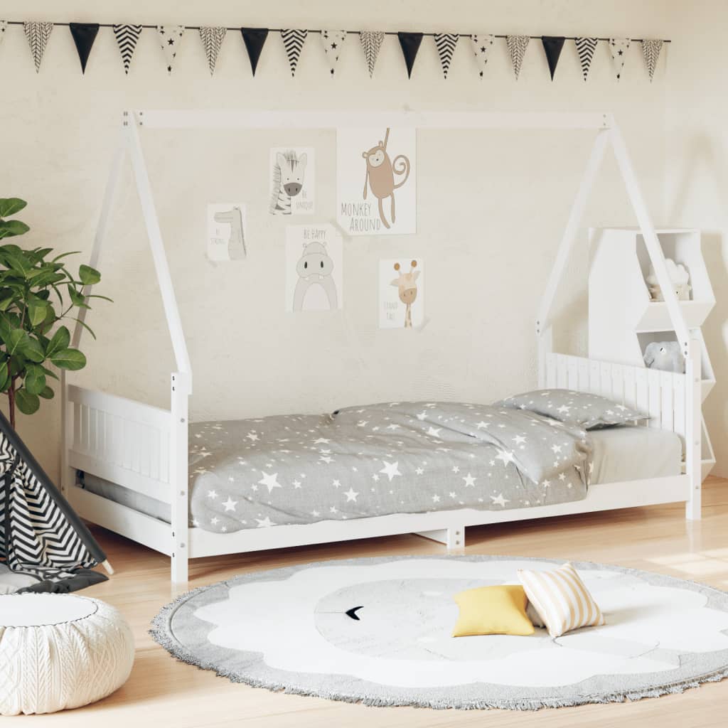 White Solid Pine Kids Bed Frame 90x200 cm - Durable & Stylish