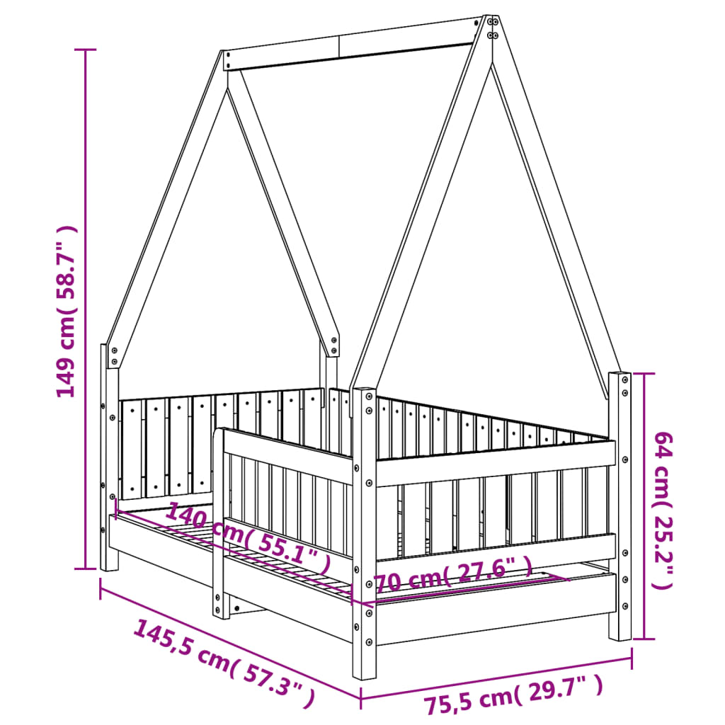 White Solid Pine Kids Bed Frame 70x140 cm - Durable & Stylish