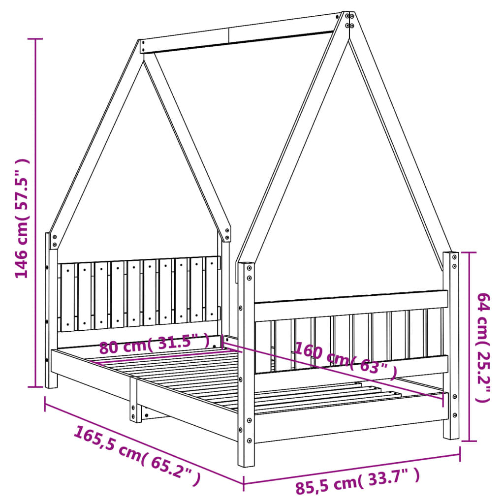Solid Pine Kids Bed Frame 80x160 cm - Durable & Stylish