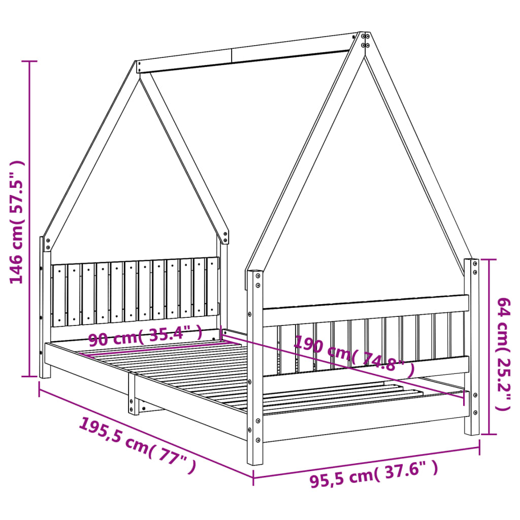 White Solid Pine Kids Bed Frame 90x190 cm - Durable & Stylish