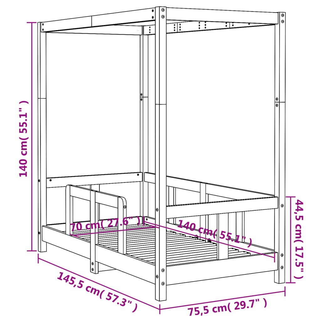 Solid Pine Kids Bed Frame, White 70x140 cm - Charming & Durable