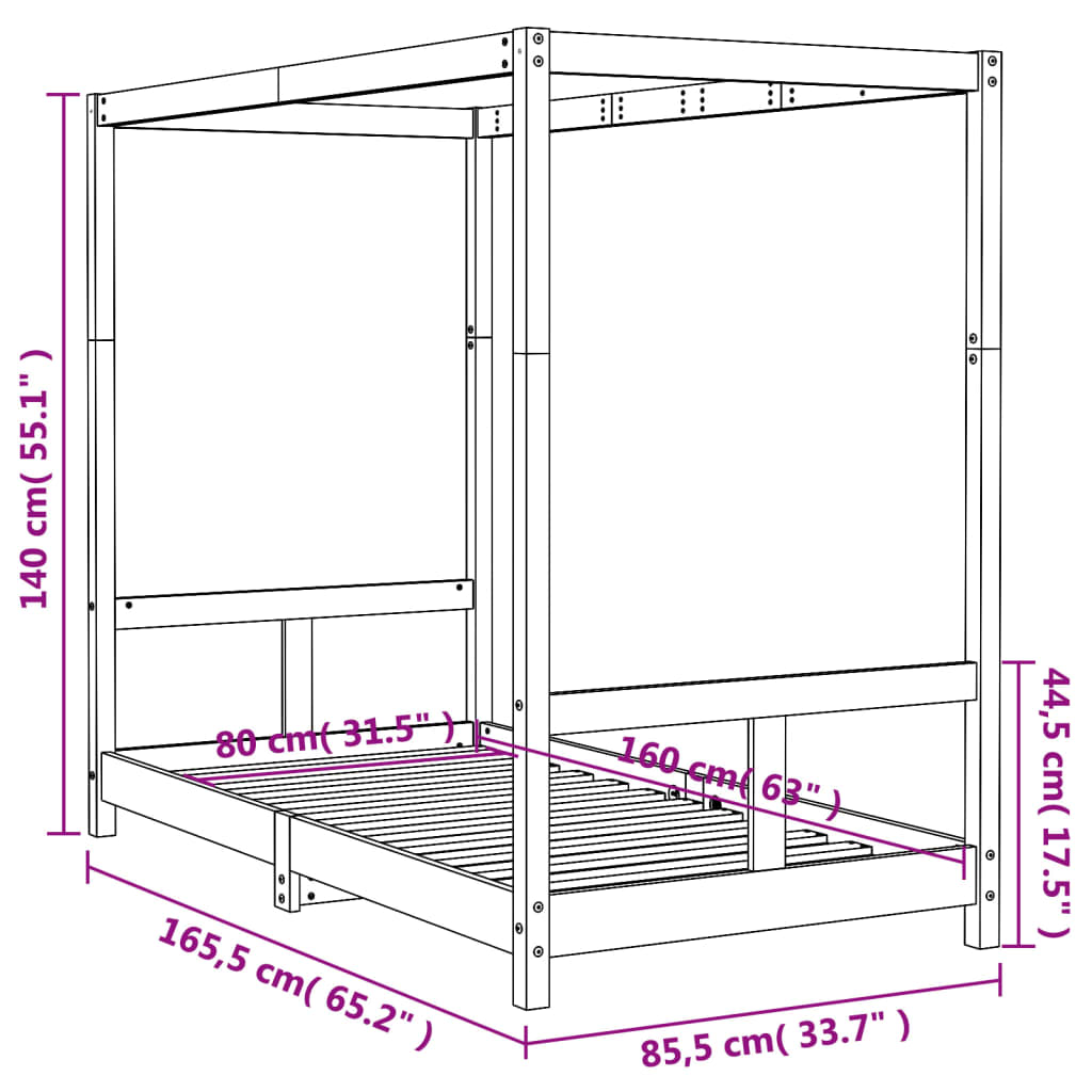 White Solid Pine Kids Bed Frame - 80x160 cm Durable Design