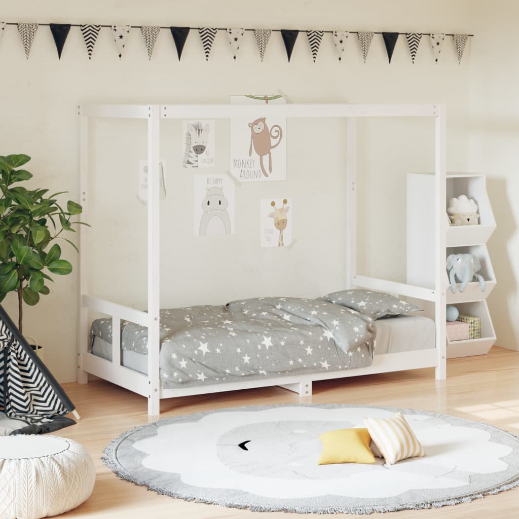 White Solid Pine Kids Bed Frame - 80x160 cm Durable Design