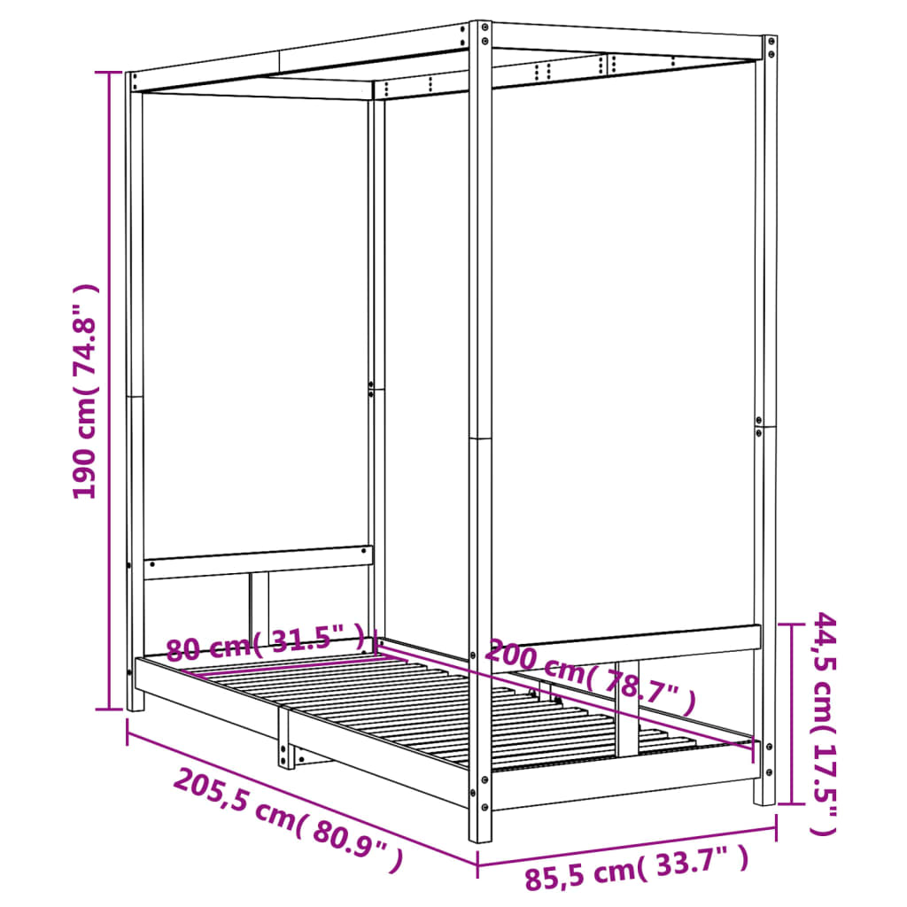 Solid Pine Kids Bed Frame 80x200cm - Durable & Eco-Friendly