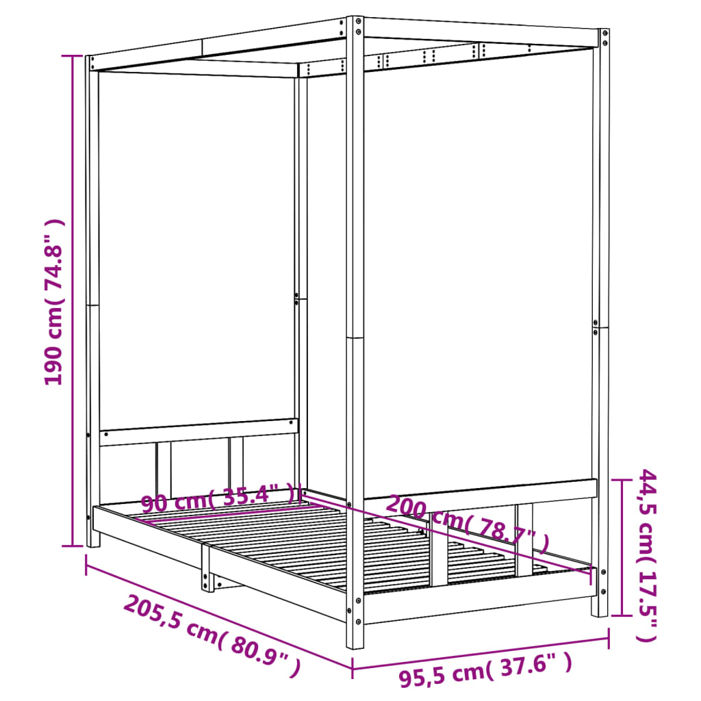 Solid Pine Kids Bed Frame 90x200 cm - Durable & Stylish Design