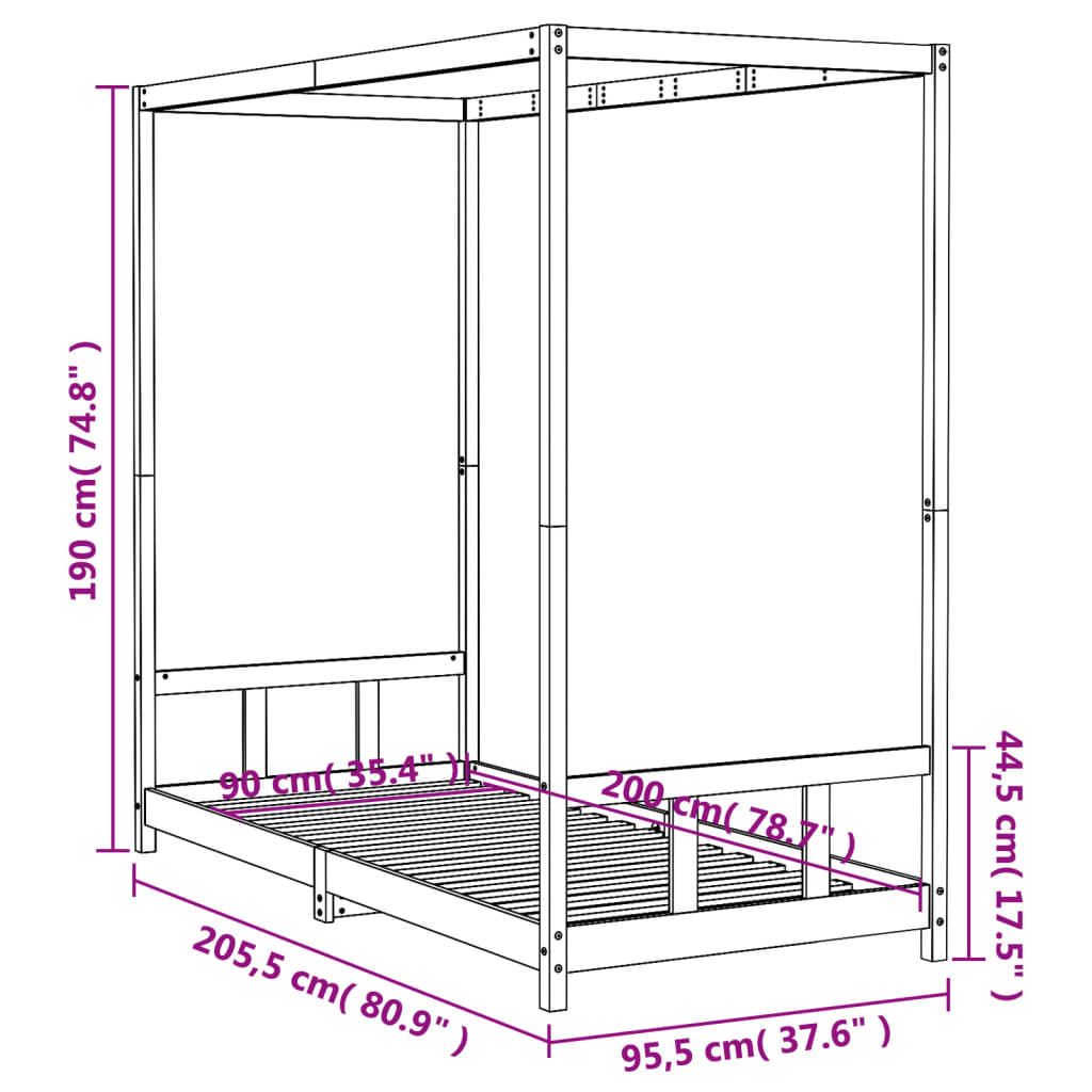 White Solid Pine Kids Bed Frame 90x200 cm - Durable & Stylish