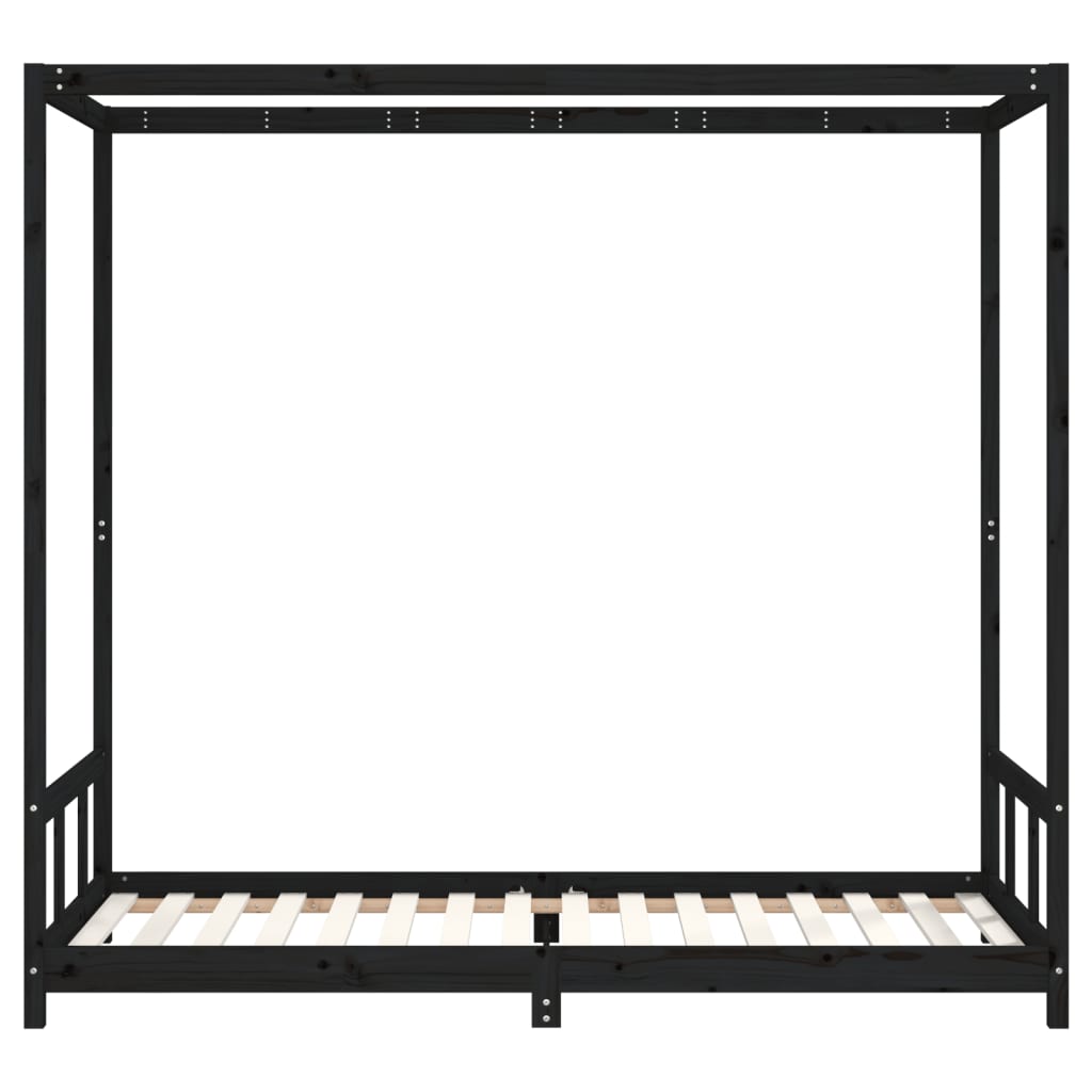 Black Solid Wood Pine Kids Bed Frame 90x200 cm