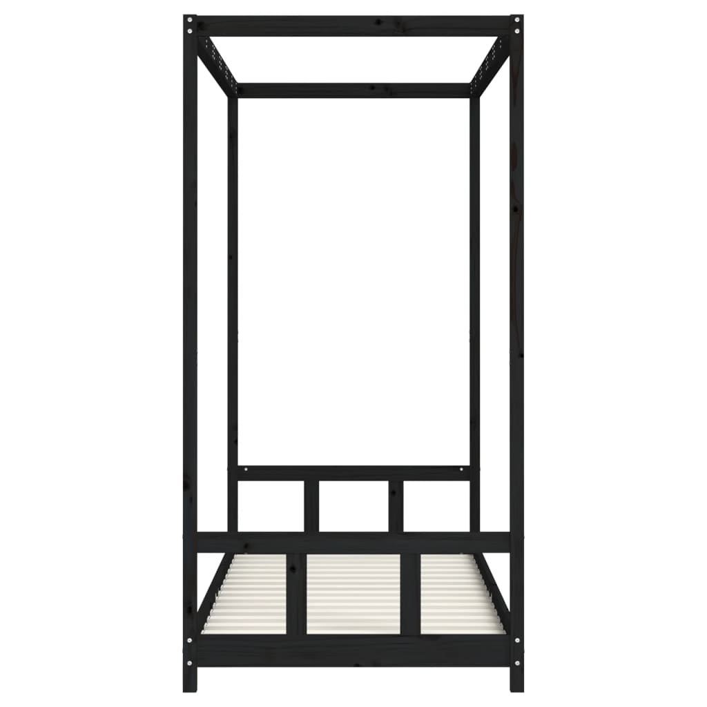 Black Solid Wood Pine Kids Bed Frame 90x200 cm
