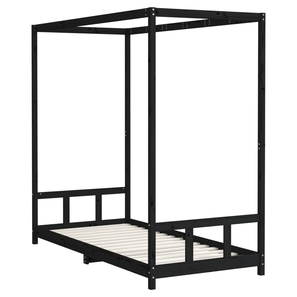 Black Solid Wood Pine Kids Bed Frame 90x200 cm