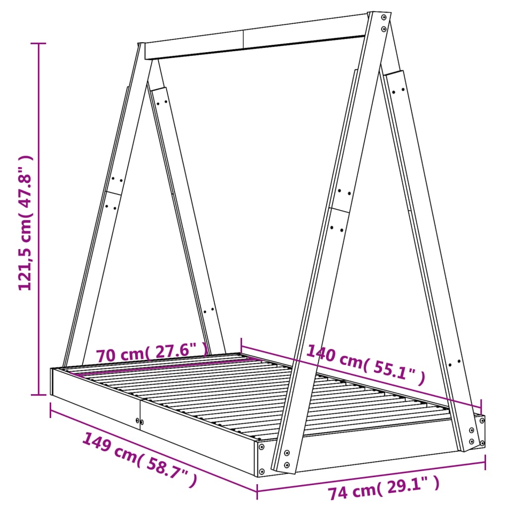 Kids Solid Pine Bed Frame, White 70x140 cm