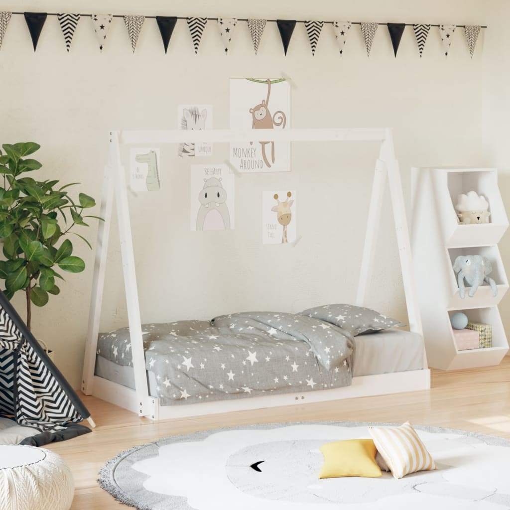Kids Solid Pine Bed Frame, White 70x140 cm