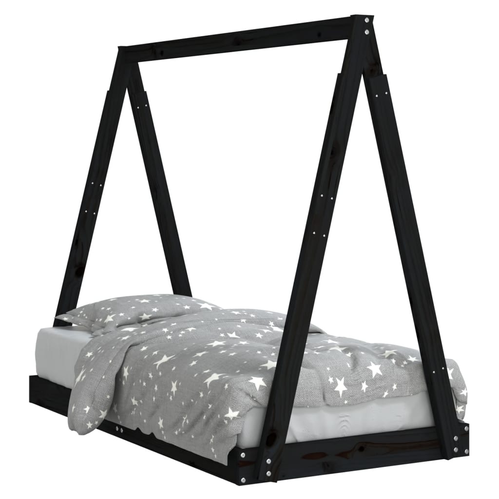 Solid Pine Kids Bed Frame, Black 70x140 cm