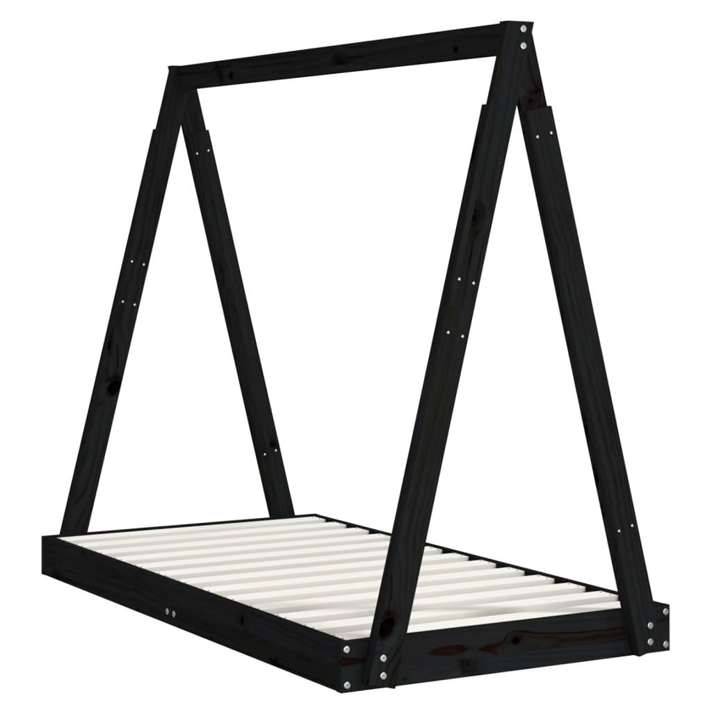 Solid Pine Kids Bed Frame, Black 70x140 cm