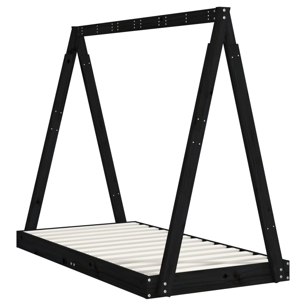 Solid Pine Kids Bed Frame, Black 70x140 cm