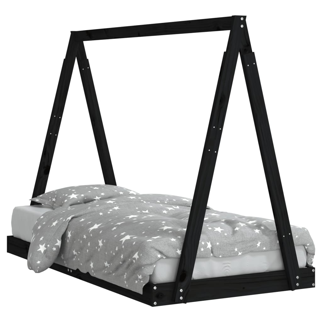 Solid Pine Kids Bed Frame - Black 80x160 cm