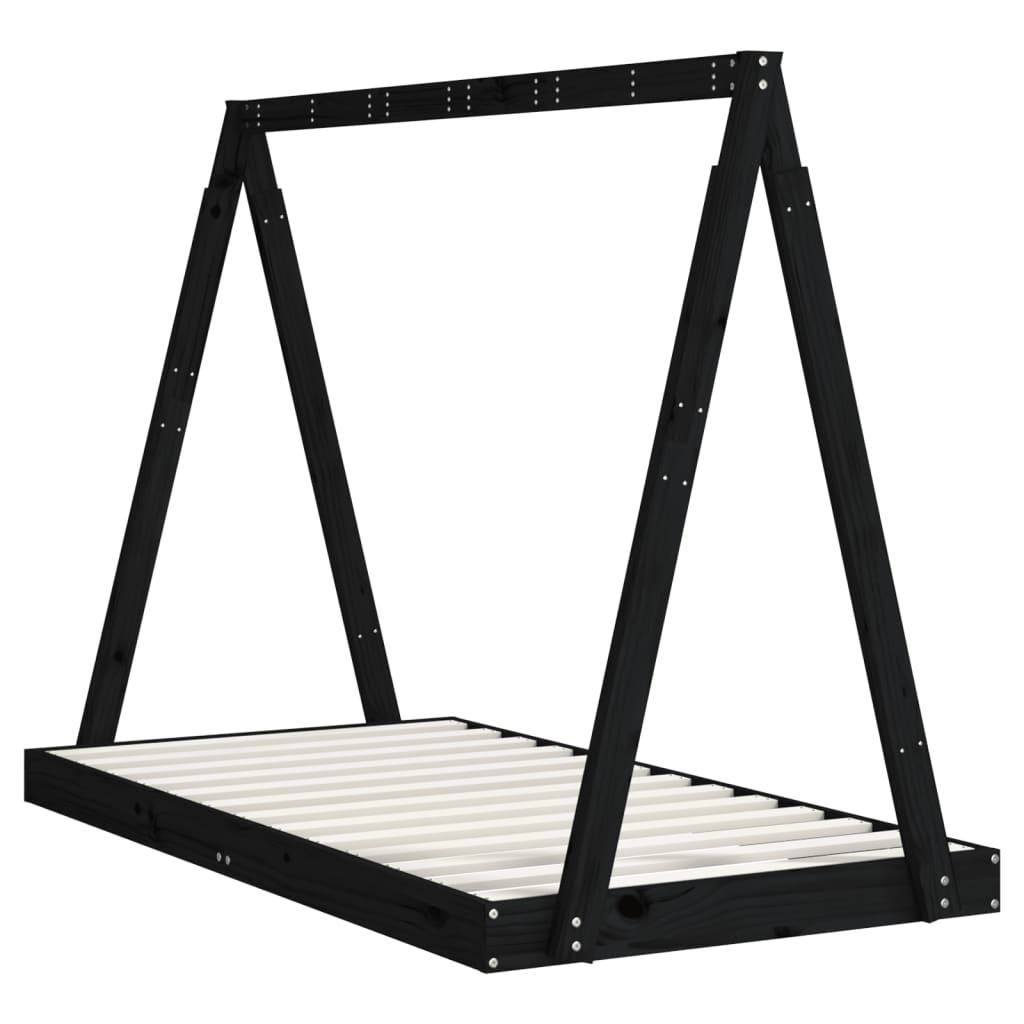 Solid Pine Kids Bed Frame - Black 80x160 cm