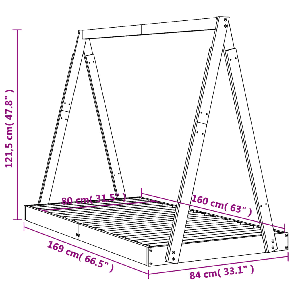 Solid Pine Kids Bed Frame - Black 80x160 cm