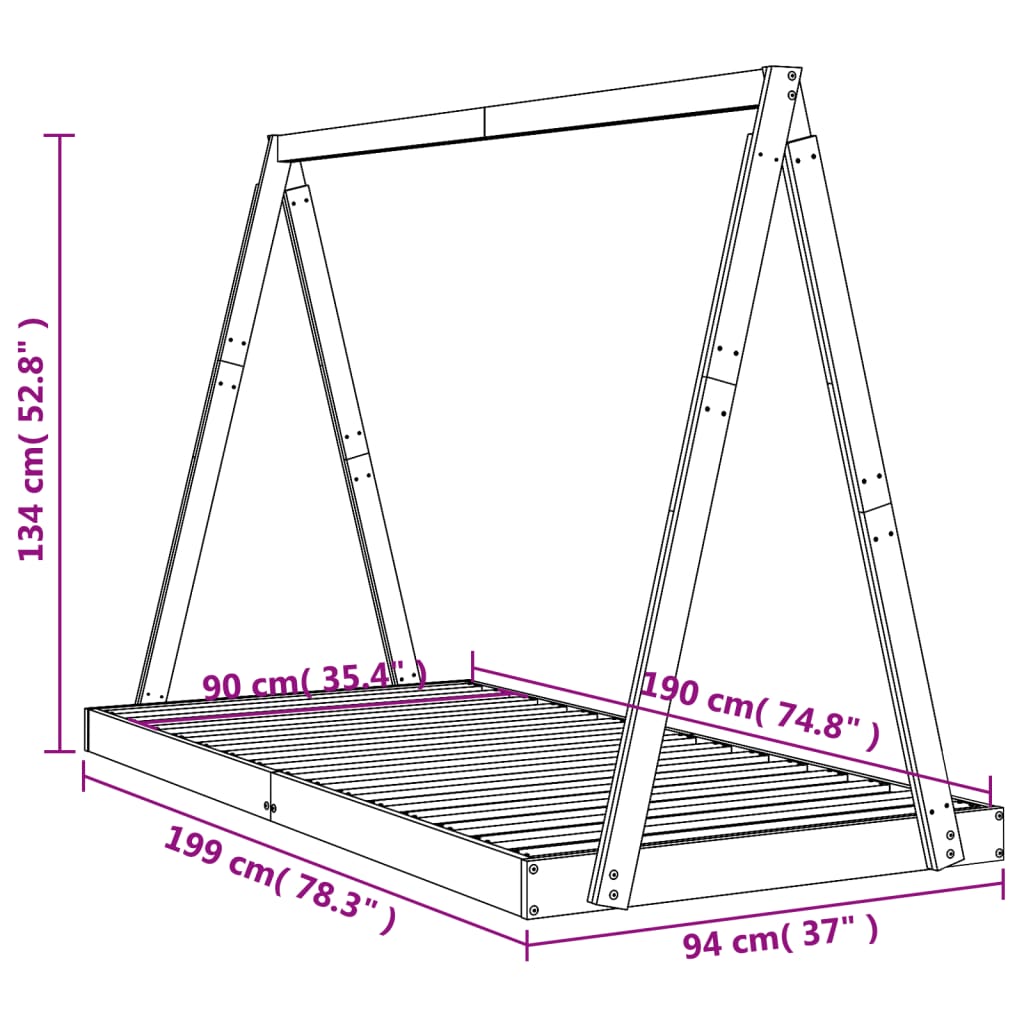 Solid Pine Wood Kids Bed Frame 90x190 cm - Sturdy & Stylish
