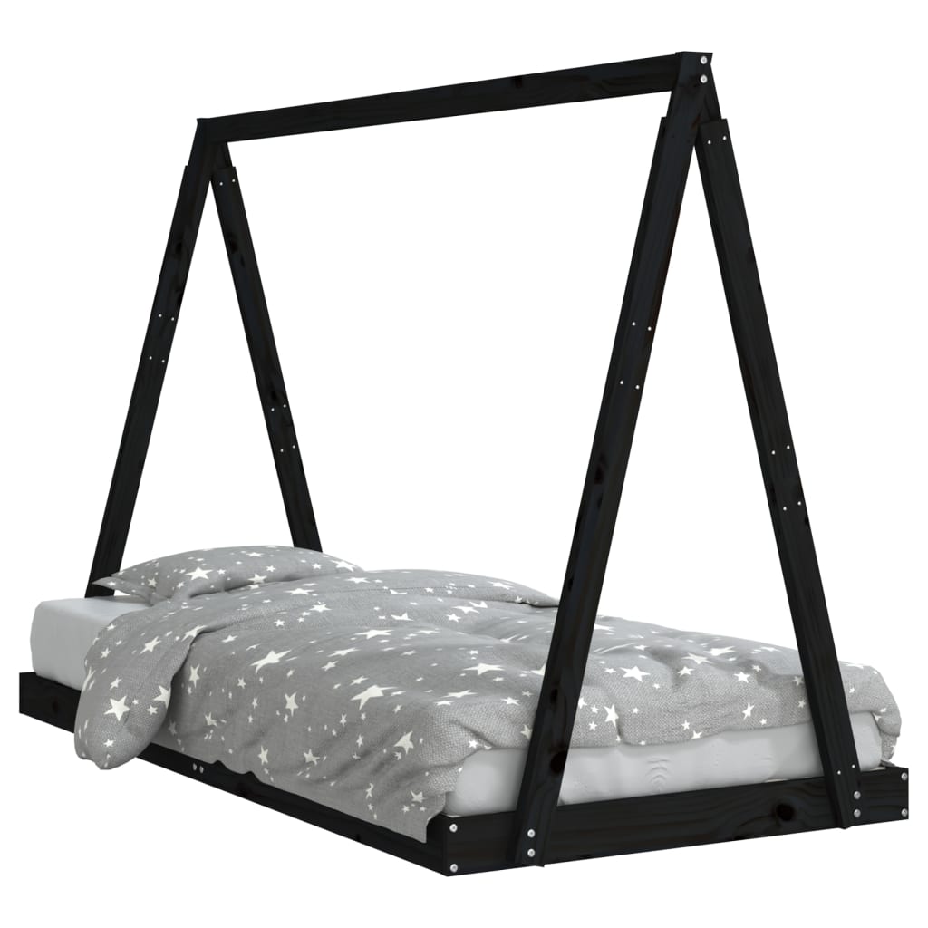Solid Pine Kids Bed Frame - Black, 90x190 cm