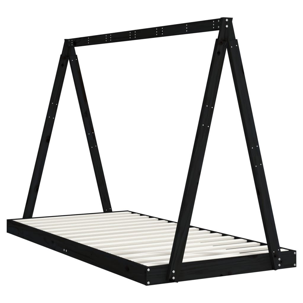 Solid Pine Kids Bed Frame - Black, 90x190 cm