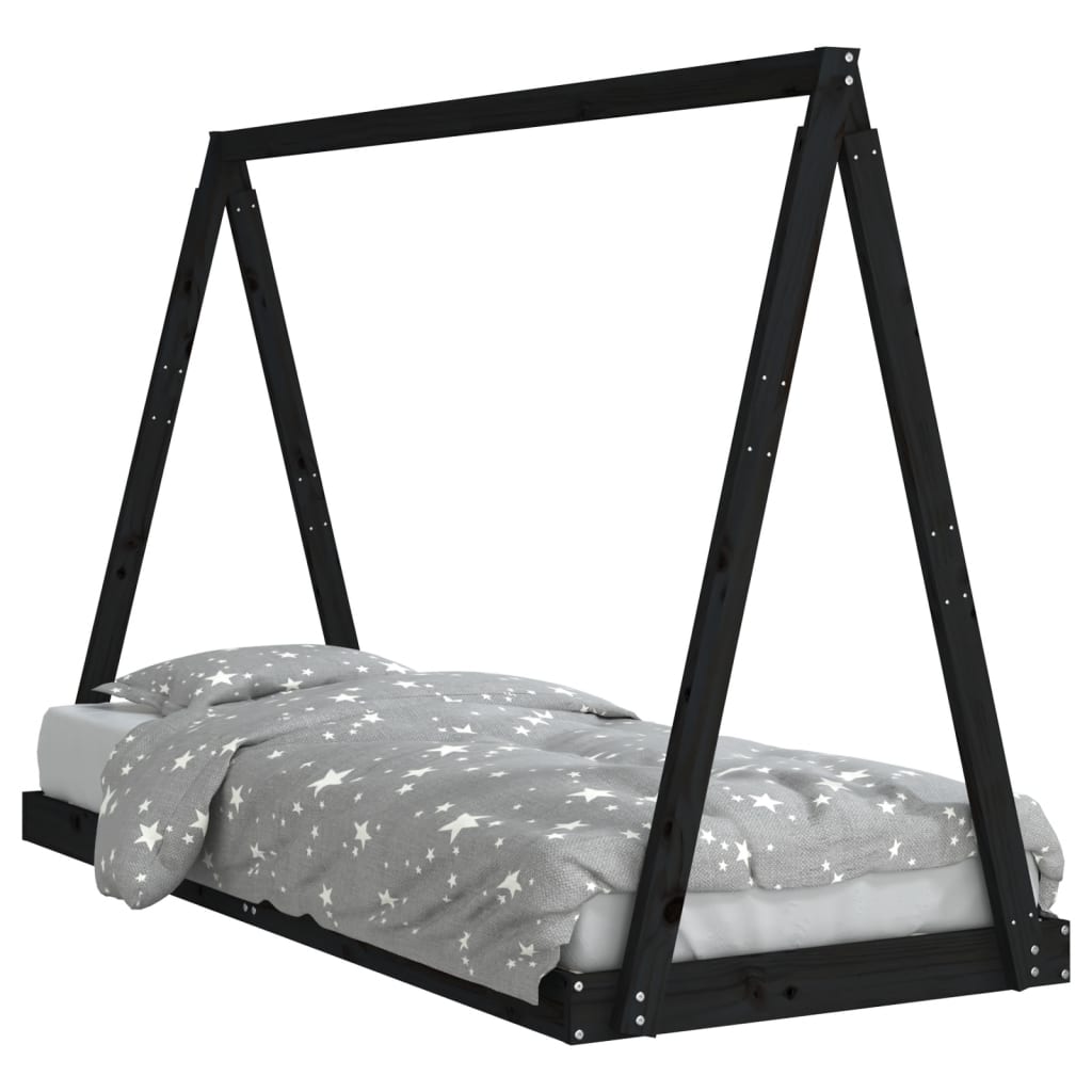 Solid Pine Kids Bed Frame - Black 80x200 cm
