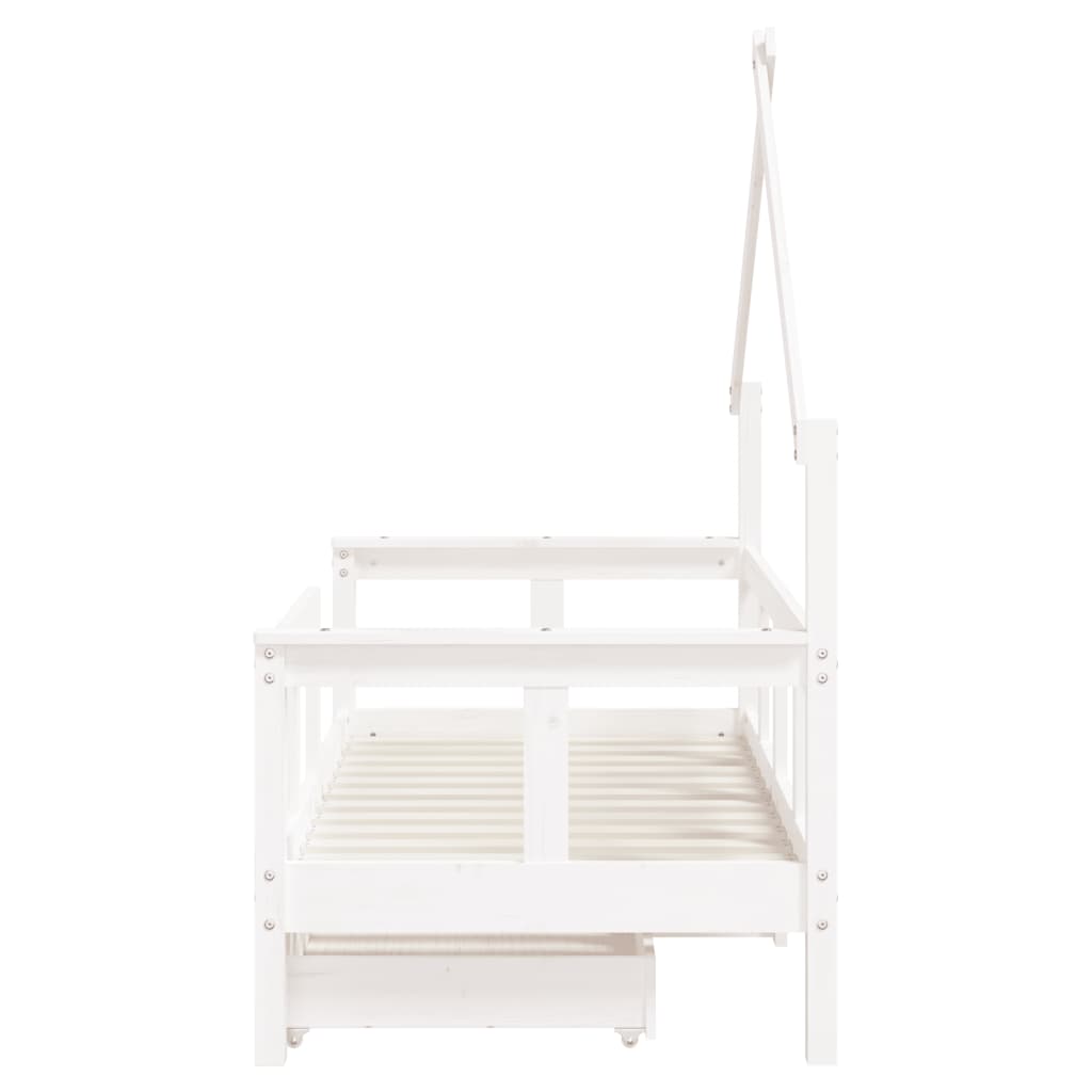 White Solid Pine Kids Bed Frame with Drawers 70x140 cm