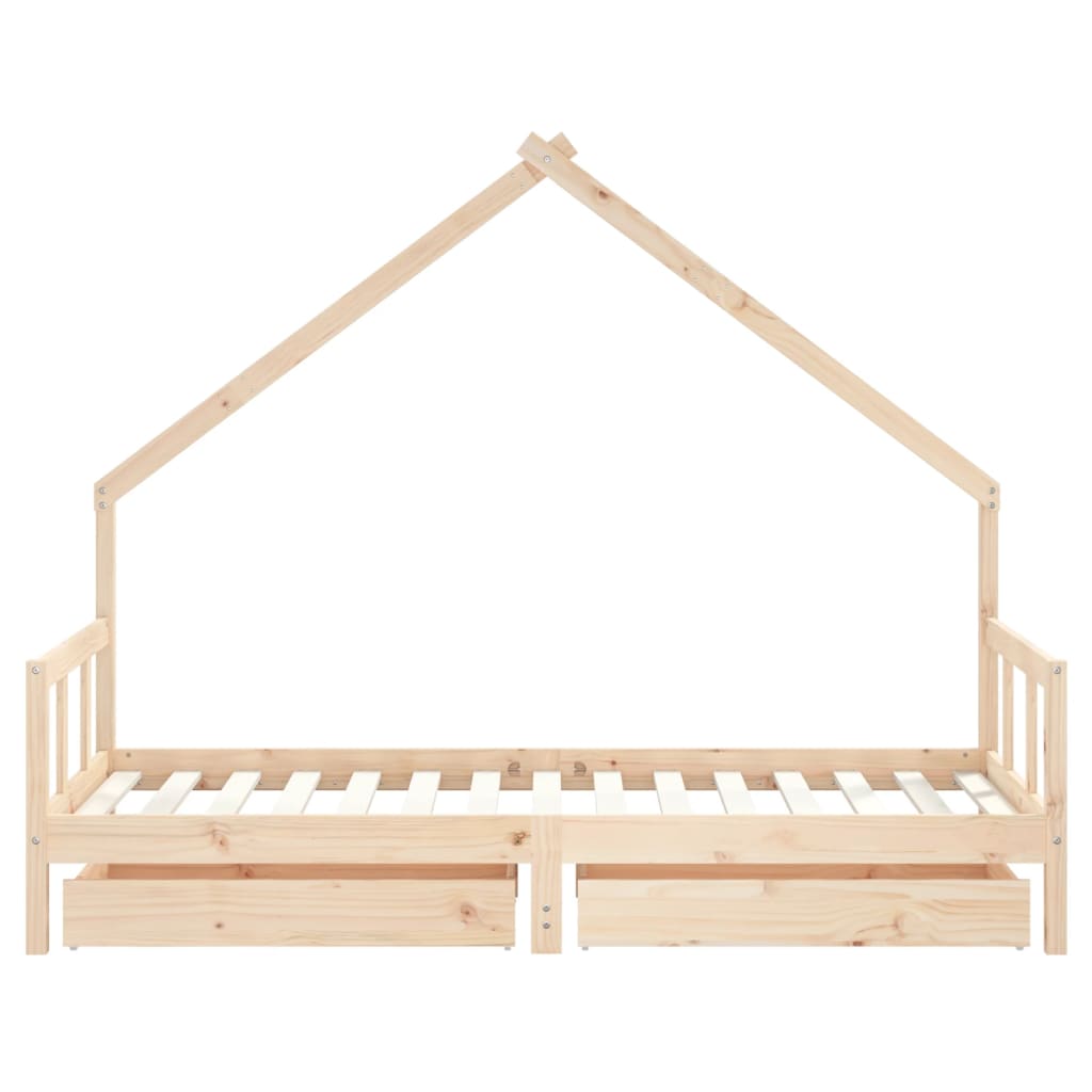 Solid Pine Kids Bed Frame with Storage Drawers 90x190 cm