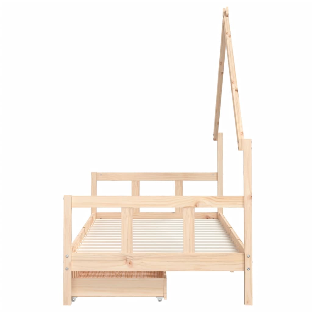 Solid Pine Kids Bed Frame with Storage Drawers 90x190 cm