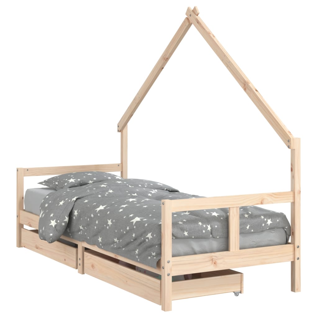 Solid Pine Kids Bed Frame with Drawers 80x200 cm