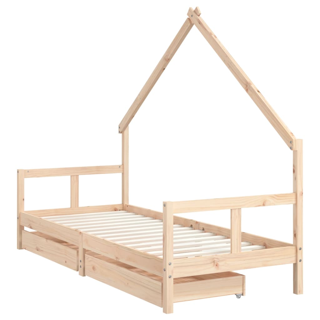 Solid Pine Kids Bed Frame with Drawers 80x200 cm