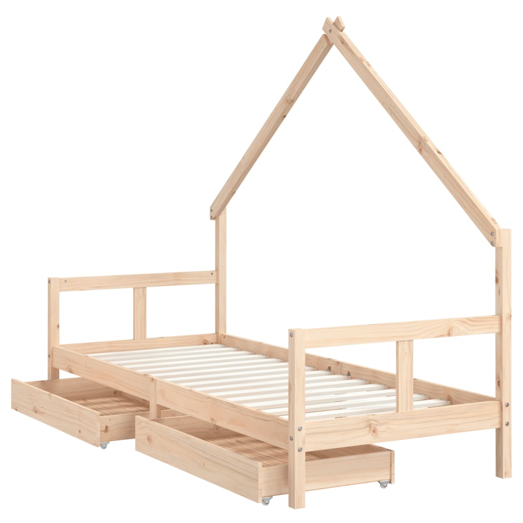 Solid Pine Kids Bed Frame with Drawers 80x200 cm