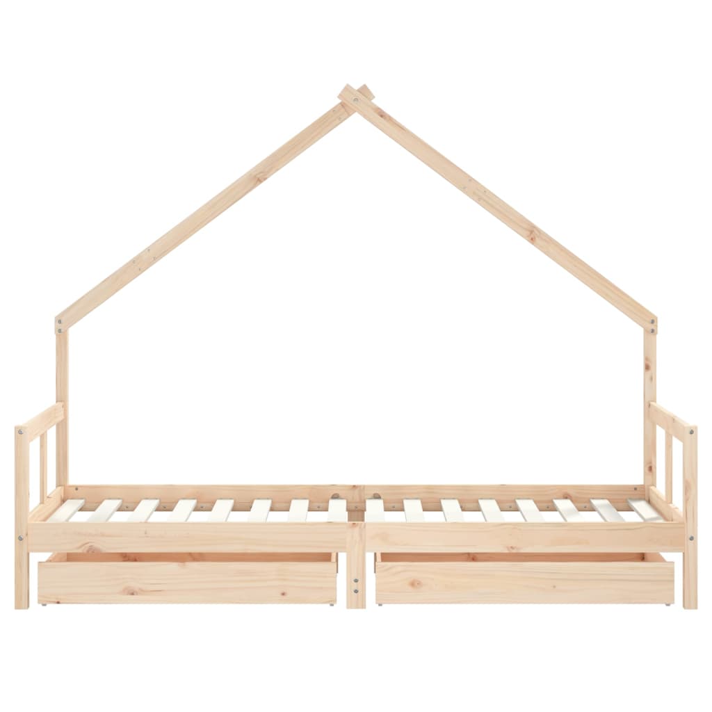Solid Pine Kids Bed Frame with Drawers 80x200 cm