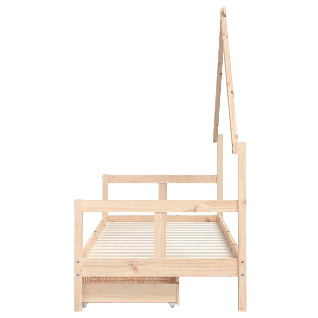 Solid Pine Kids Bed Frame with Drawers 80x200 cm