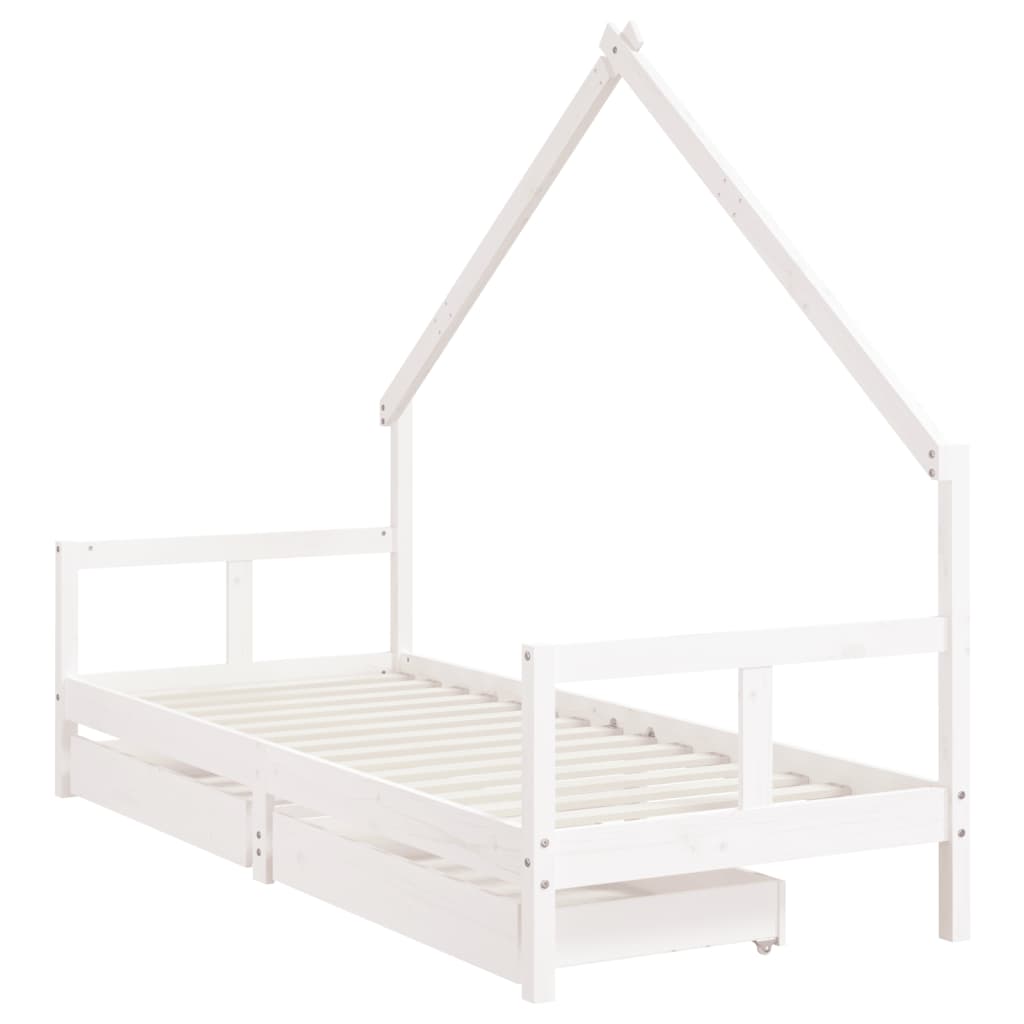 White Solid Pine Kids Bed Frame with Drawers 80x200 cm