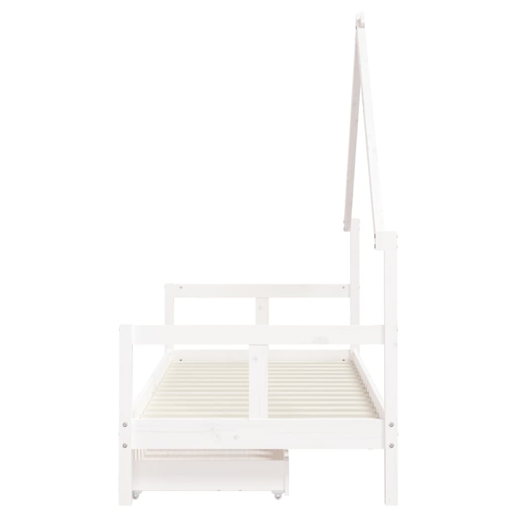White Solid Pine Kids Bed Frame with Drawers 80x200 cm