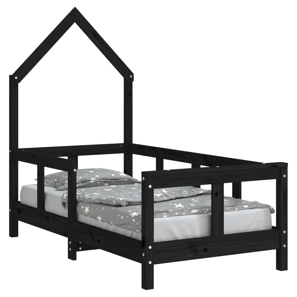 Solid Pine Kids Bed Frame - Black 70x140 cm