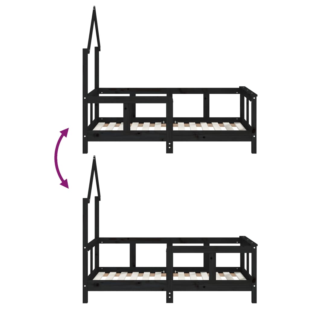 Solid Pine Kids Bed Frame - Black 70x140 cm